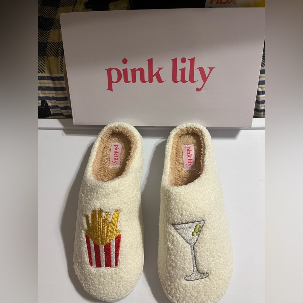 Pink Lily Cream Slippers with Red and Yellow Design